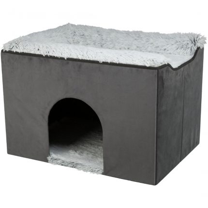 Soft Indoor Pet Condo Foldable Hideaway for Cats and Small Dogs Gray