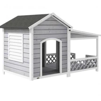 PawHut Wooden Outdoor Dog House with Porch and Window Shelter