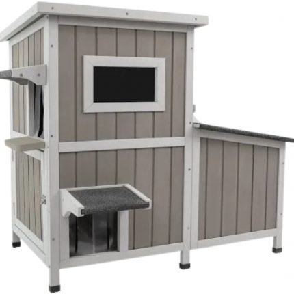 Two-Story Wooden Outdoor Cat House with Openable Roof Cozy Weatherproof Shelter for Feral Cats